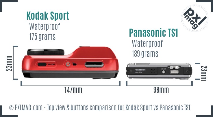 Kodak Sport vs Panasonic TS1 top view buttons comparison
