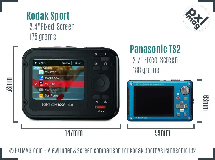 Kodak Sport vs Panasonic TS2 Screen and Viewfinder comparison