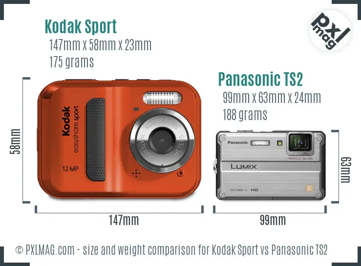 Kodak Sport vs Panasonic TS2 size comparison