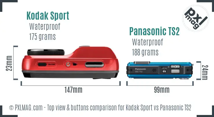 Kodak Sport vs Panasonic TS2 top view buttons comparison