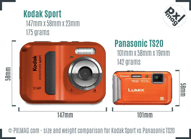 Kodak Sport vs Panasonic TS20 size comparison