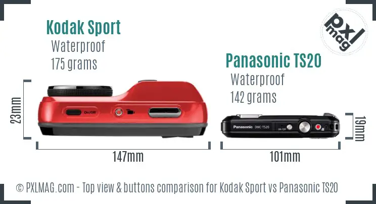 Kodak Sport vs Panasonic TS20 top view buttons comparison