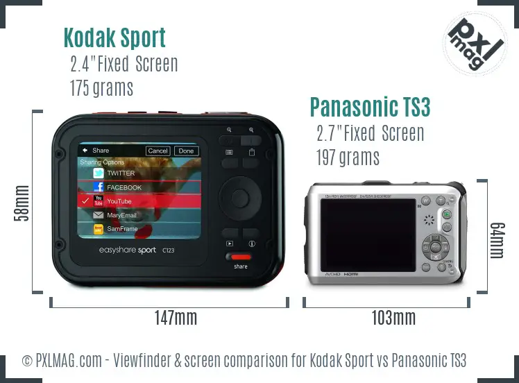 Kodak Sport vs Panasonic TS3 Screen and Viewfinder comparison