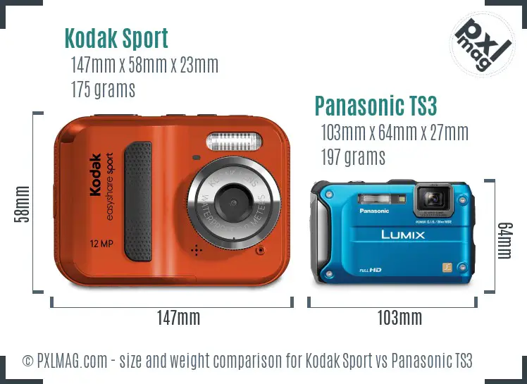 Kodak Sport vs Panasonic TS3 size comparison