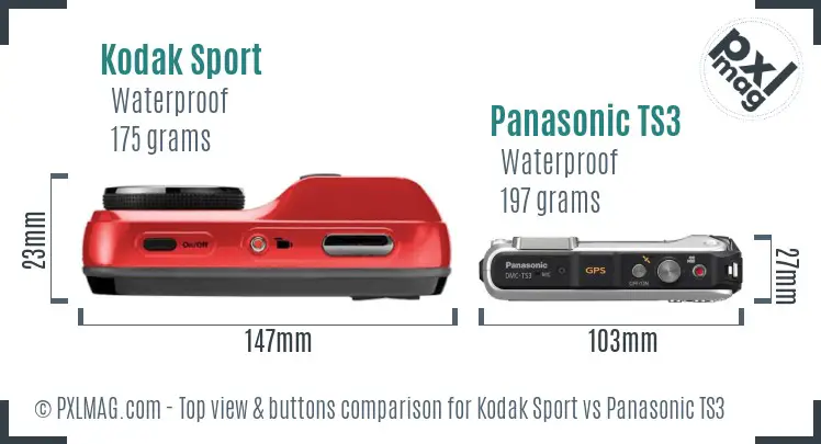 Kodak Sport vs Panasonic TS3 top view buttons comparison