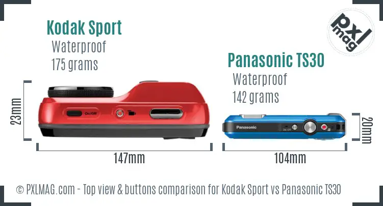 Kodak Sport vs Panasonic TS30 top view buttons comparison