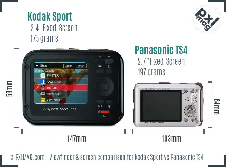 Kodak Sport vs Panasonic TS4 Screen and Viewfinder comparison