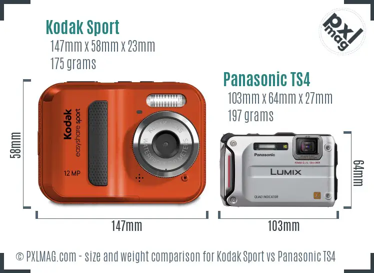 Kodak Sport vs Panasonic TS4 size comparison