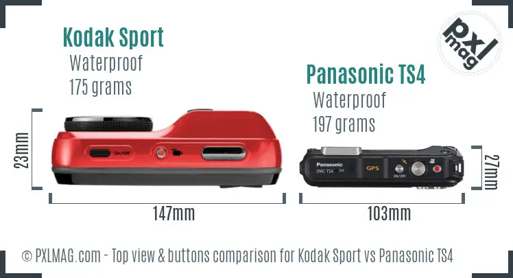 Kodak Sport vs Panasonic TS4 top view buttons comparison