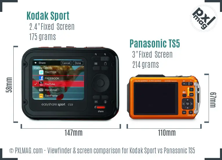 Kodak Sport vs Panasonic TS5 Screen and Viewfinder comparison