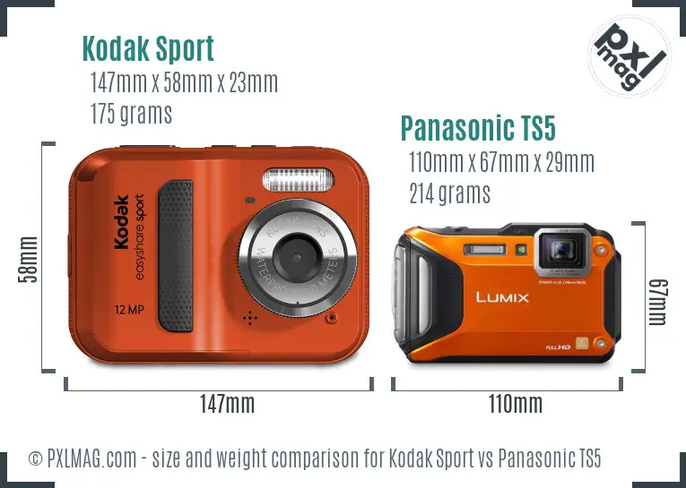 Kodak Sport vs Panasonic TS5 size comparison