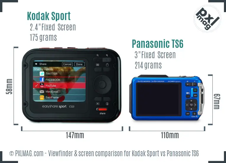 Kodak Sport vs Panasonic TS6 Screen and Viewfinder comparison