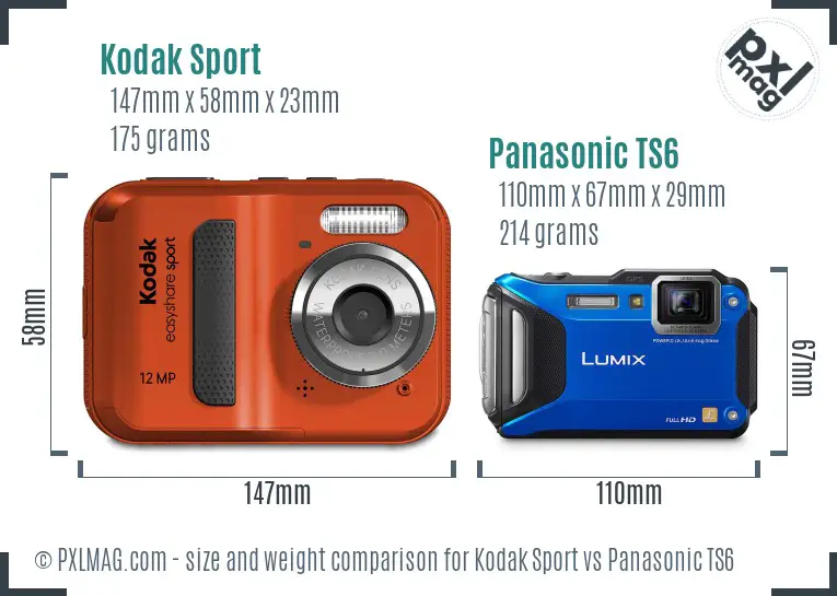 Kodak Sport vs Panasonic TS6 size comparison