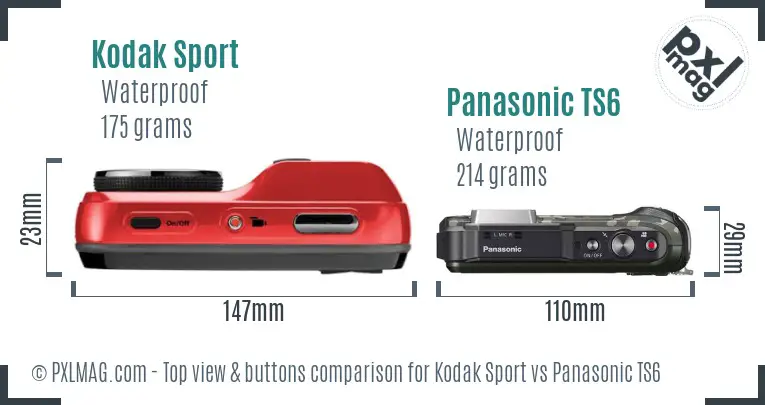 Kodak Sport vs Panasonic TS6 top view buttons comparison