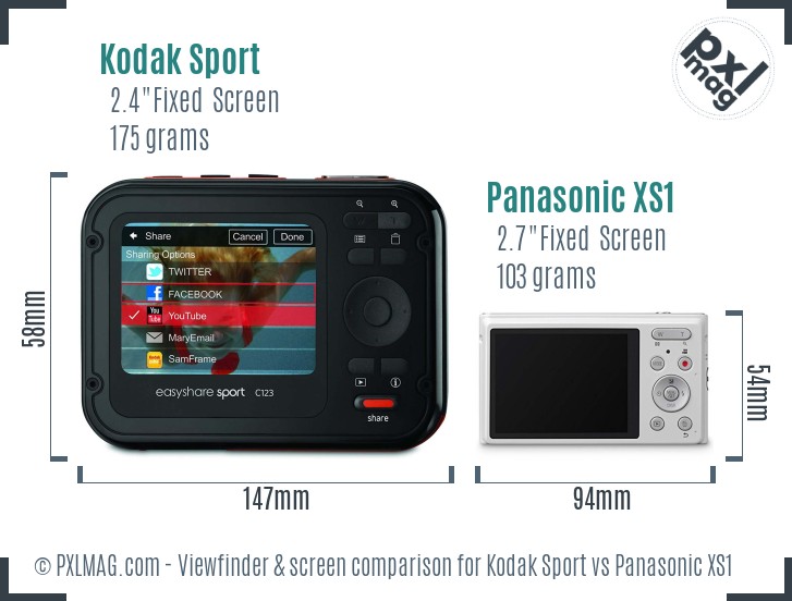 Kodak Sport vs Panasonic XS1 Screen and Viewfinder comparison