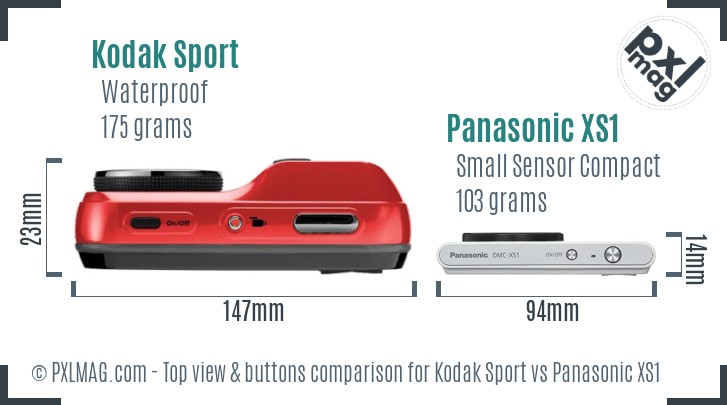 Kodak Sport vs Panasonic XS1 top view buttons comparison