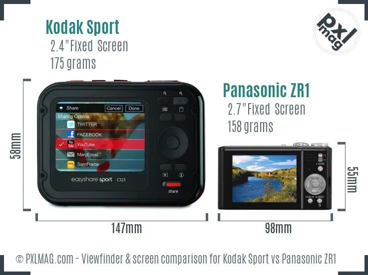Kodak Sport vs Panasonic ZR1 Screen and Viewfinder comparison