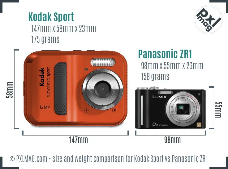 Kodak Sport vs Panasonic ZR1 size comparison