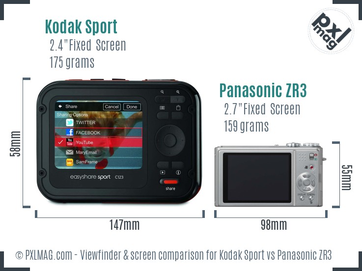 Kodak Sport vs Panasonic ZR3 Screen and Viewfinder comparison