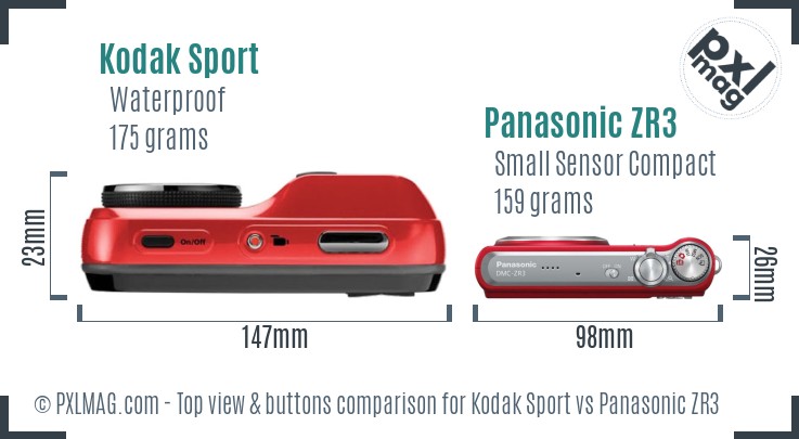 Kodak Sport vs Panasonic ZR3 top view buttons comparison