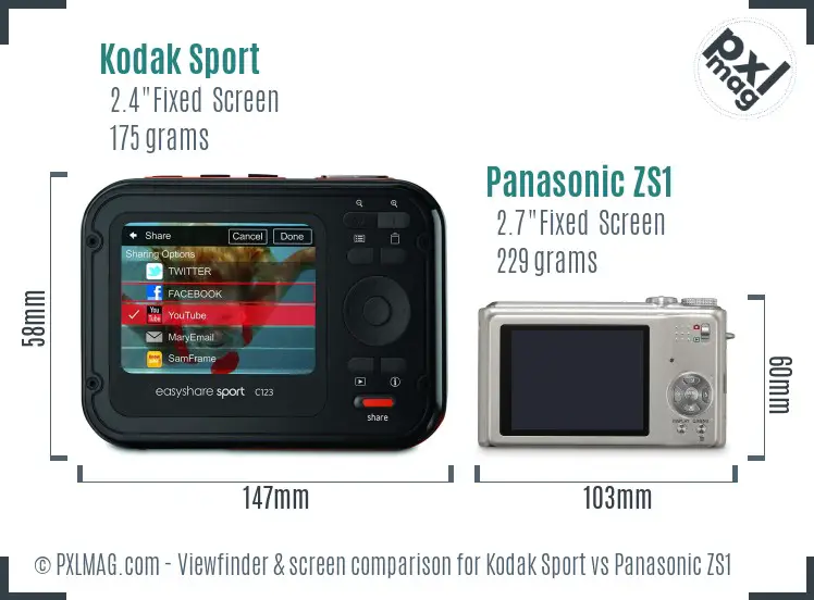 Kodak Sport vs Panasonic ZS1 Screen and Viewfinder comparison