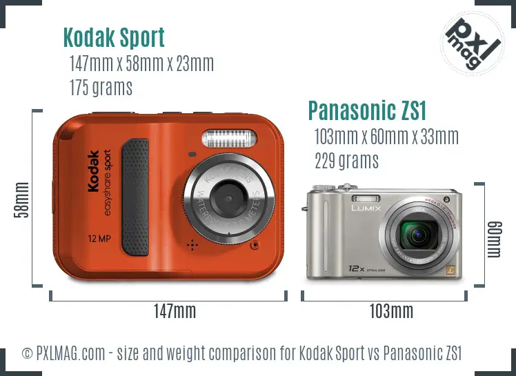 Kodak Sport vs Panasonic ZS1 size comparison