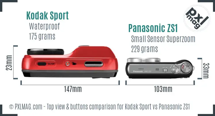 Kodak Sport vs Panasonic ZS1 top view buttons comparison