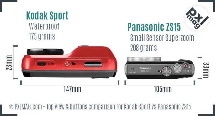Kodak Sport vs Panasonic ZS15 top view buttons comparison