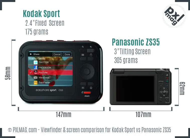 Kodak Sport vs Panasonic ZS35 Screen and Viewfinder comparison Kodak Sport vs Panasonic ZS35 Screen and Viewfinder comparison