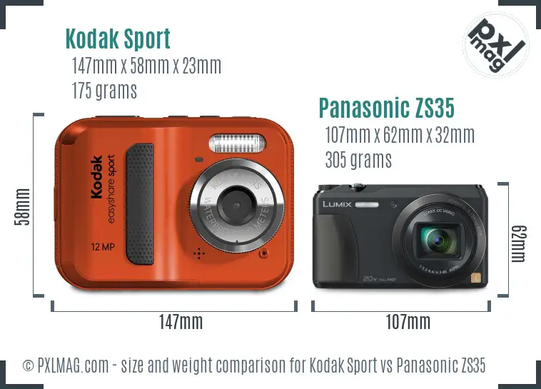 Kodak Sport vs Panasonic ZS35 size comparison Kodak Sport vs Panasonic ZS35 size comparison