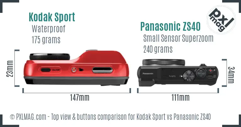 Kodak Sport vs Panasonic ZS40 top view buttons comparison