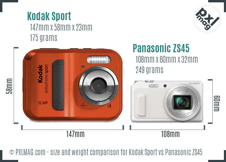 Kodak Sport vs Panasonic ZS45 size comparison