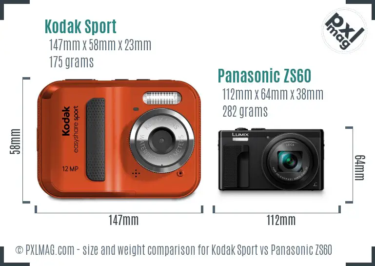 Kodak Sport vs Panasonic ZS60 size comparison