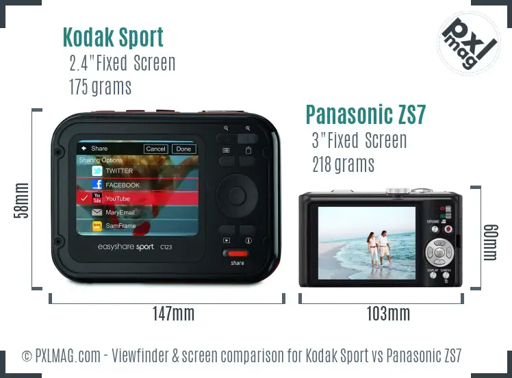 Kodak Sport vs Panasonic ZS7 Screen and Viewfinder comparison
