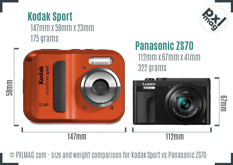 Kodak Sport vs Panasonic ZS70 size comparison