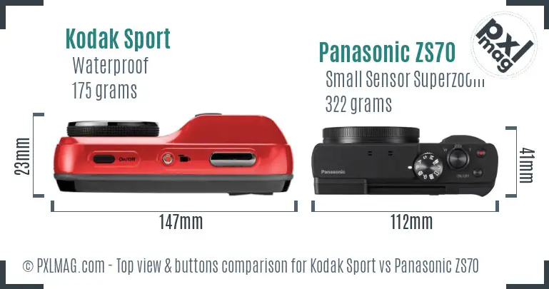 Kodak Sport vs Panasonic ZS70 top view buttons comparison
