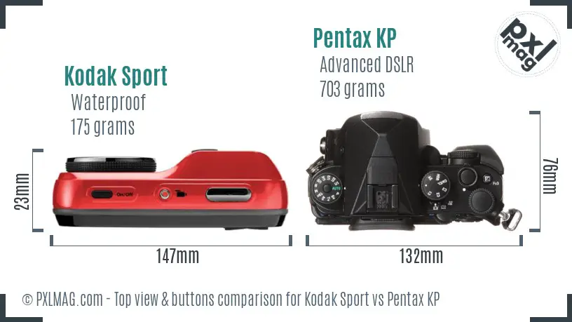 Kodak Sport vs Pentax KP top view buttons comparison