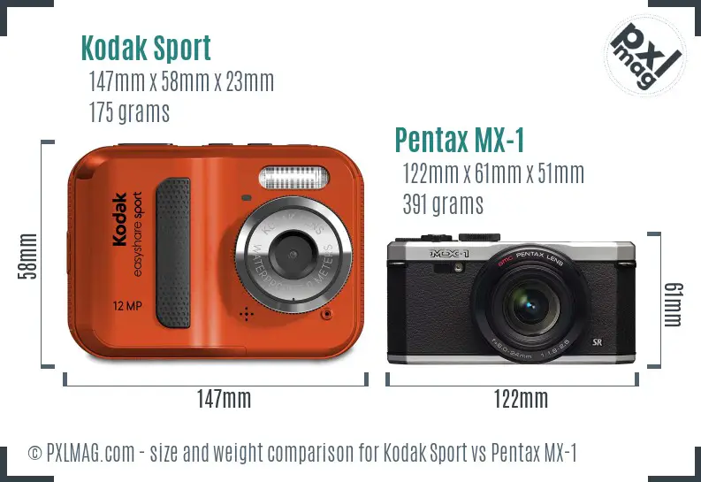 Kodak Sport vs Pentax MX-1 size comparison