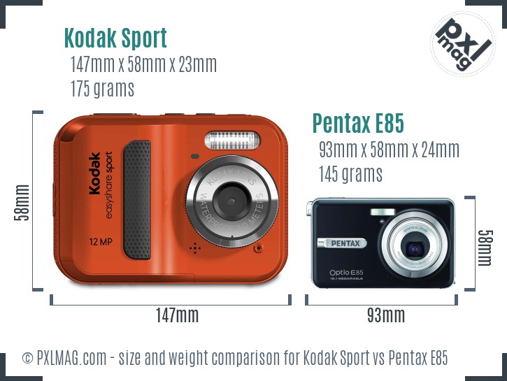 Kodak Sport vs Pentax E85 size comparison