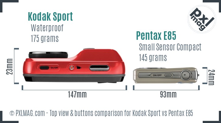 Kodak Sport vs Pentax E85 top view buttons comparison