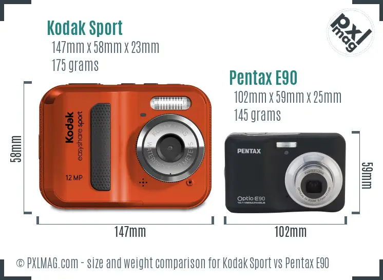 Kodak Sport vs Pentax E90 size comparison