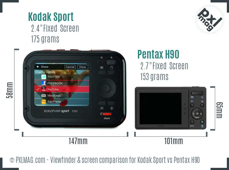 Kodak Sport vs Pentax H90 Screen and Viewfinder comparison