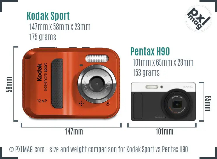 Kodak Sport vs Pentax H90 size comparison