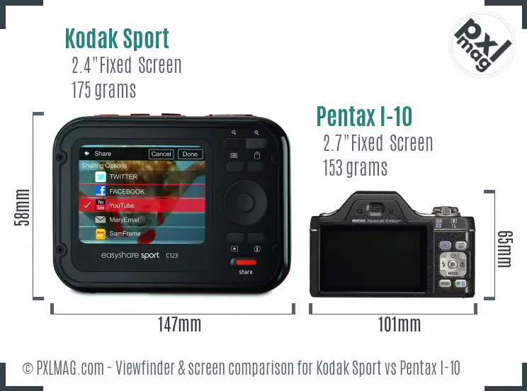 Kodak Sport vs Pentax I-10 Screen and Viewfinder comparison Kodak Sport vs Pentax I-10 Screen and Viewfinder comparison