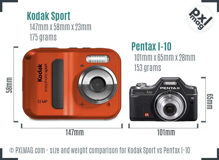 Kodak Sport vs Pentax I-10 size comparison Kodak Sport vs Pentax I-10 size comparison