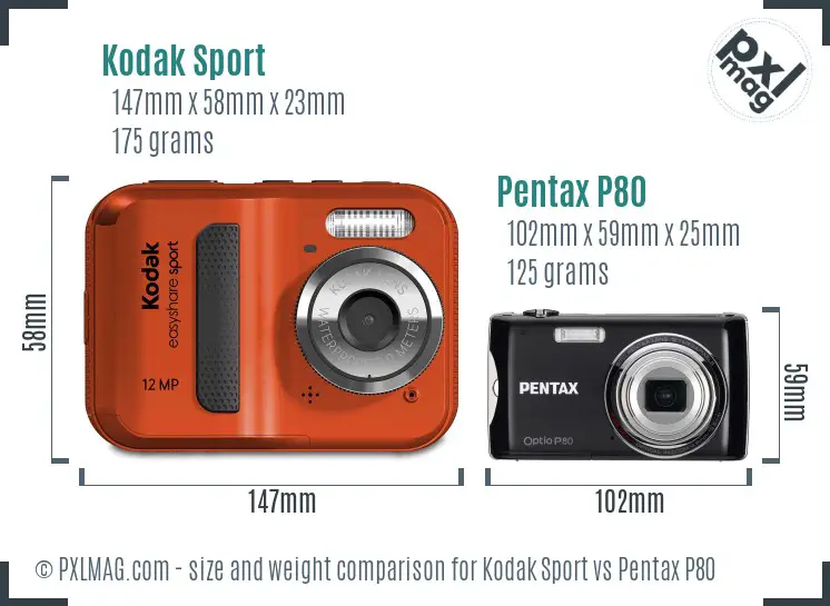 Kodak Sport vs Pentax P80 size comparison