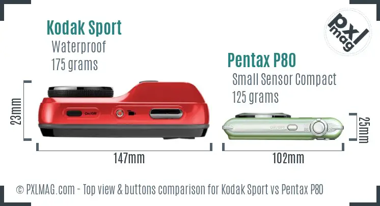 Kodak Sport vs Pentax P80 top view buttons comparison