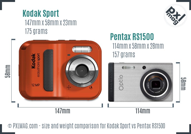 Kodak Sport vs Pentax RS1500 size comparison