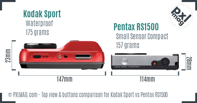 Kodak Sport vs Pentax RS1500 top view buttons comparison