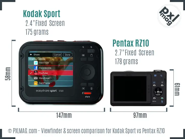 Kodak Sport vs Pentax RZ10 Screen and Viewfinder comparison